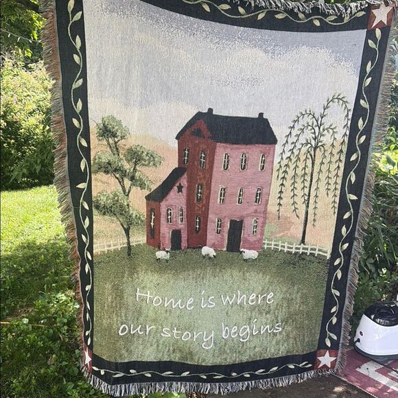 Tapestry Blanket with House and Sheep Design - Picture 1 of 7